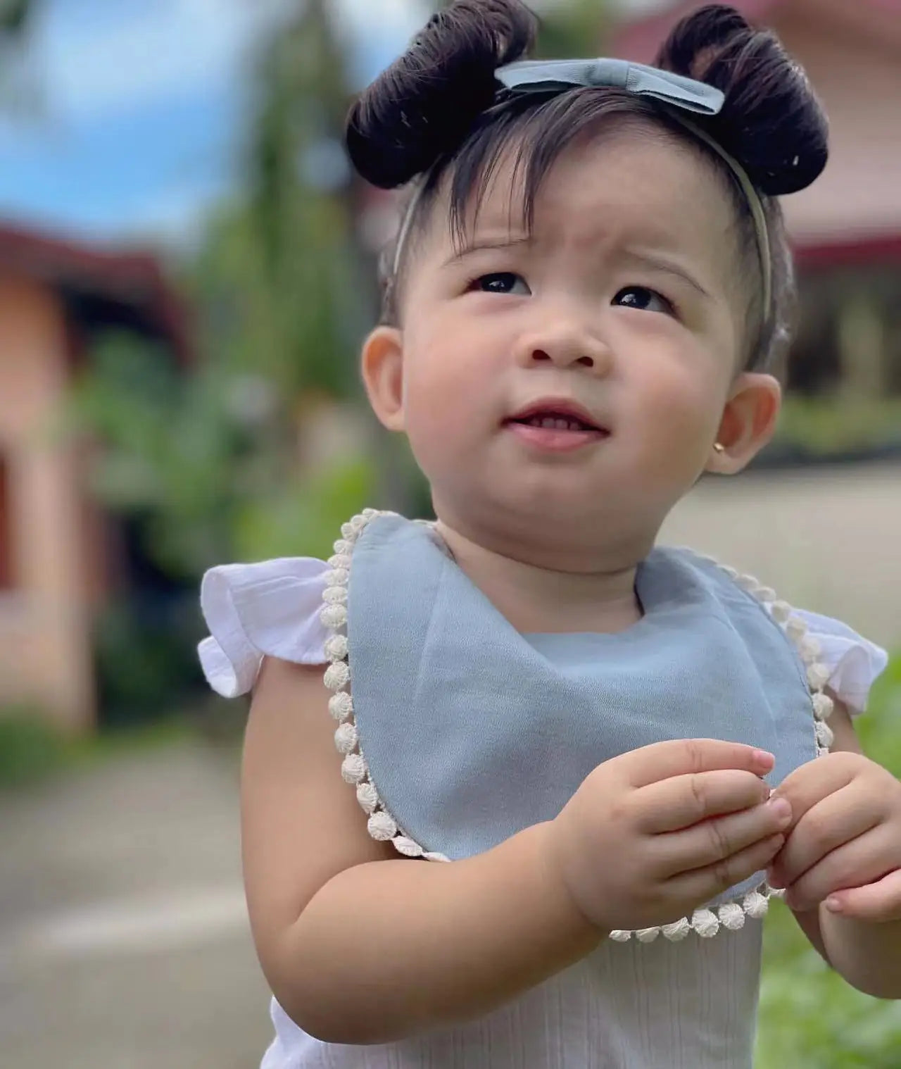 2Pcs/Set Muslin Cotton Baby Boy Girl Bib Bamboo Waterproof Feeding Burp Clothes Bow Hair Nylon Bands Solid Saliva Towel Scarf