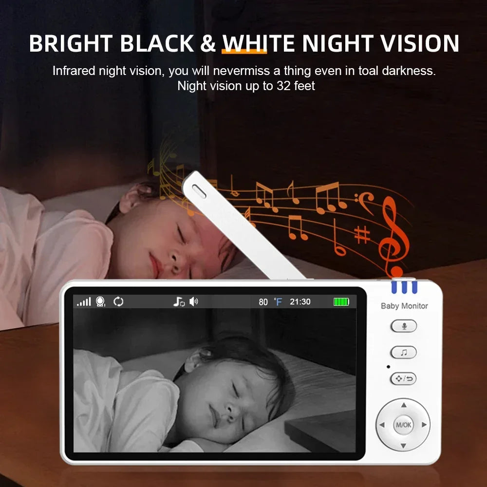 Baby Monitor 5.0inch IPS Screen With Nanny PTZ Camera 2-way Audio Lullaby Camera Babysitter Night Vision Security Bracket