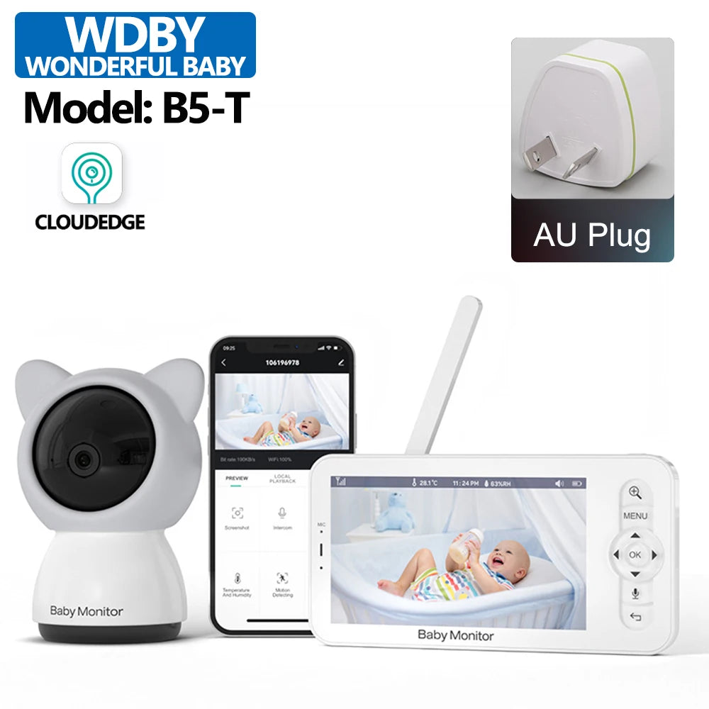 5" Baby Monitor Camera IR Night Vision 360° Rotation with Phone App Motion Monitoring Auto Tracking Bebe Nanny Built in Battery