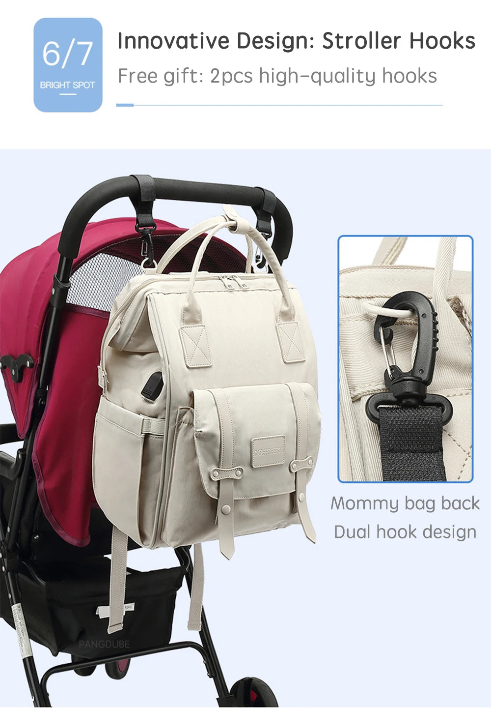 Baby Nappy Bag with 2pcs Stroller Hooks Mummy Bag Backpack Waterproof Outdoor Travel Mommy Maternity Bag for Baby Stuff