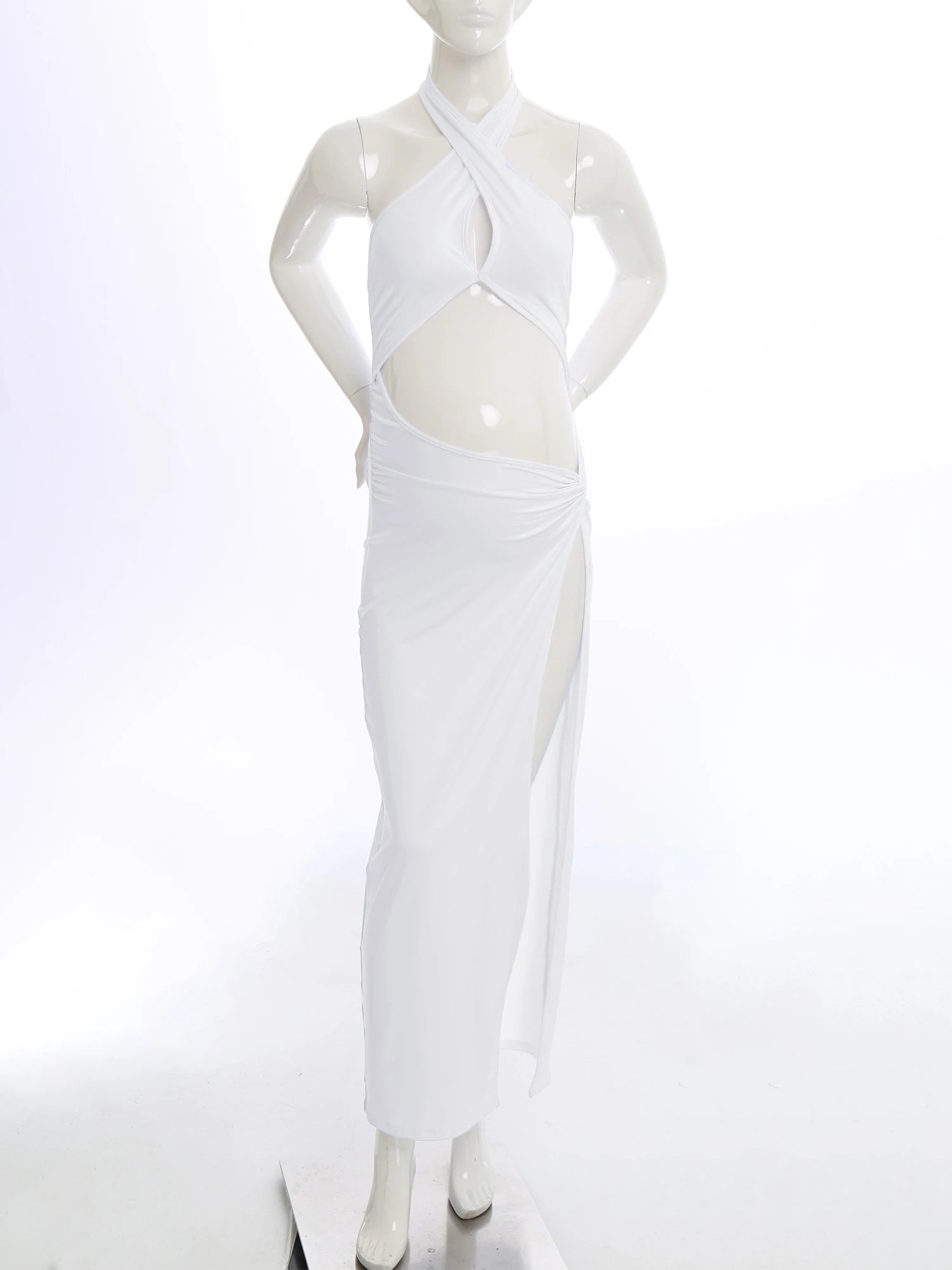 Maternity Photography Dress Halter Sleeveless Cutout Slit Floor-length Pregnant Dresses for Baby Shower Birthday Wedding Party