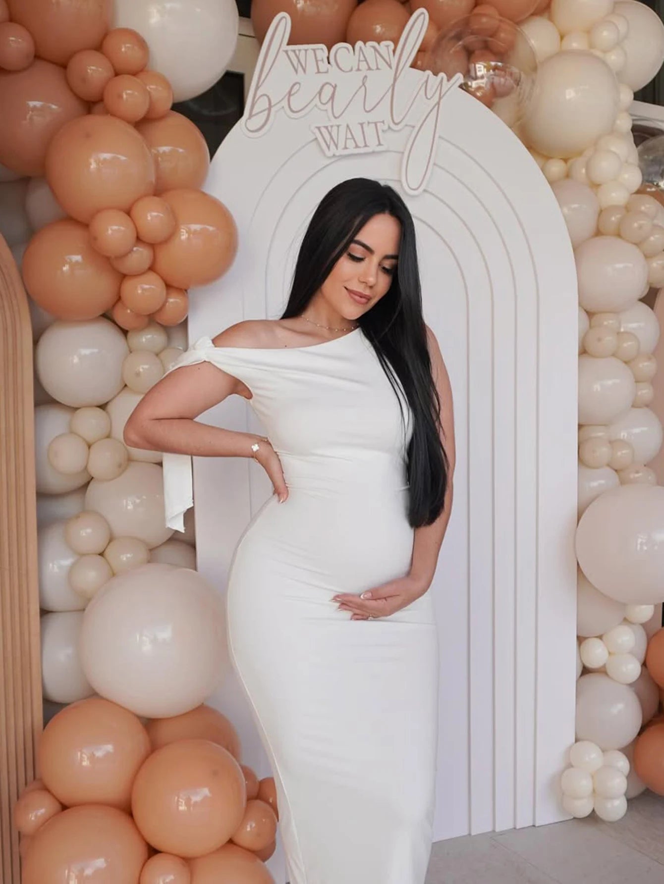 Maternity Summer Dresses Sexy Skew Collar Tie Bodycon Pregnancy Evening Gown for Baby Shower Photoshoot