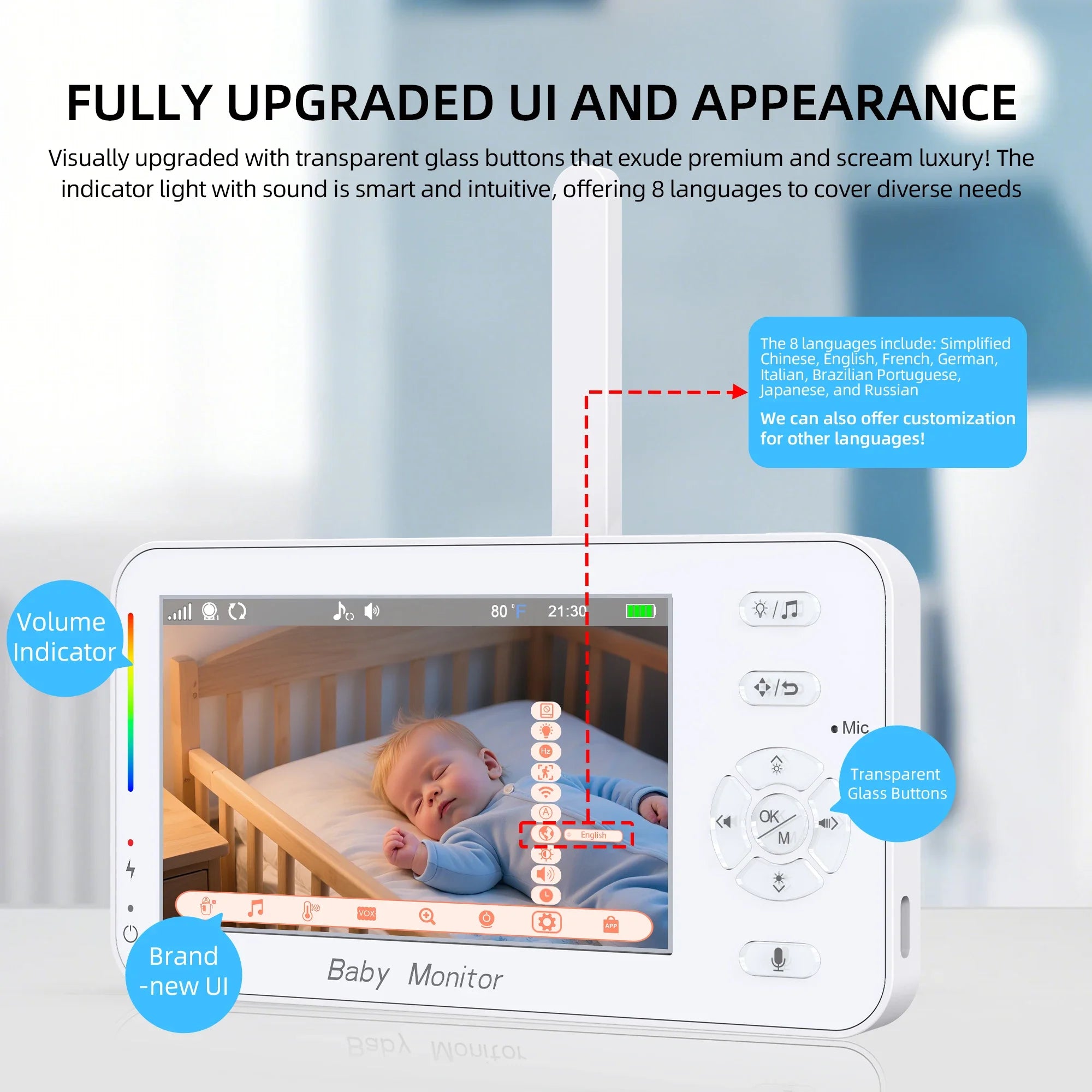 Video Baby Monitor 4.3 Inch Display Screen PTZ IP Camera with Night Light Auto Tracking APP Remote View Control Surveillance
