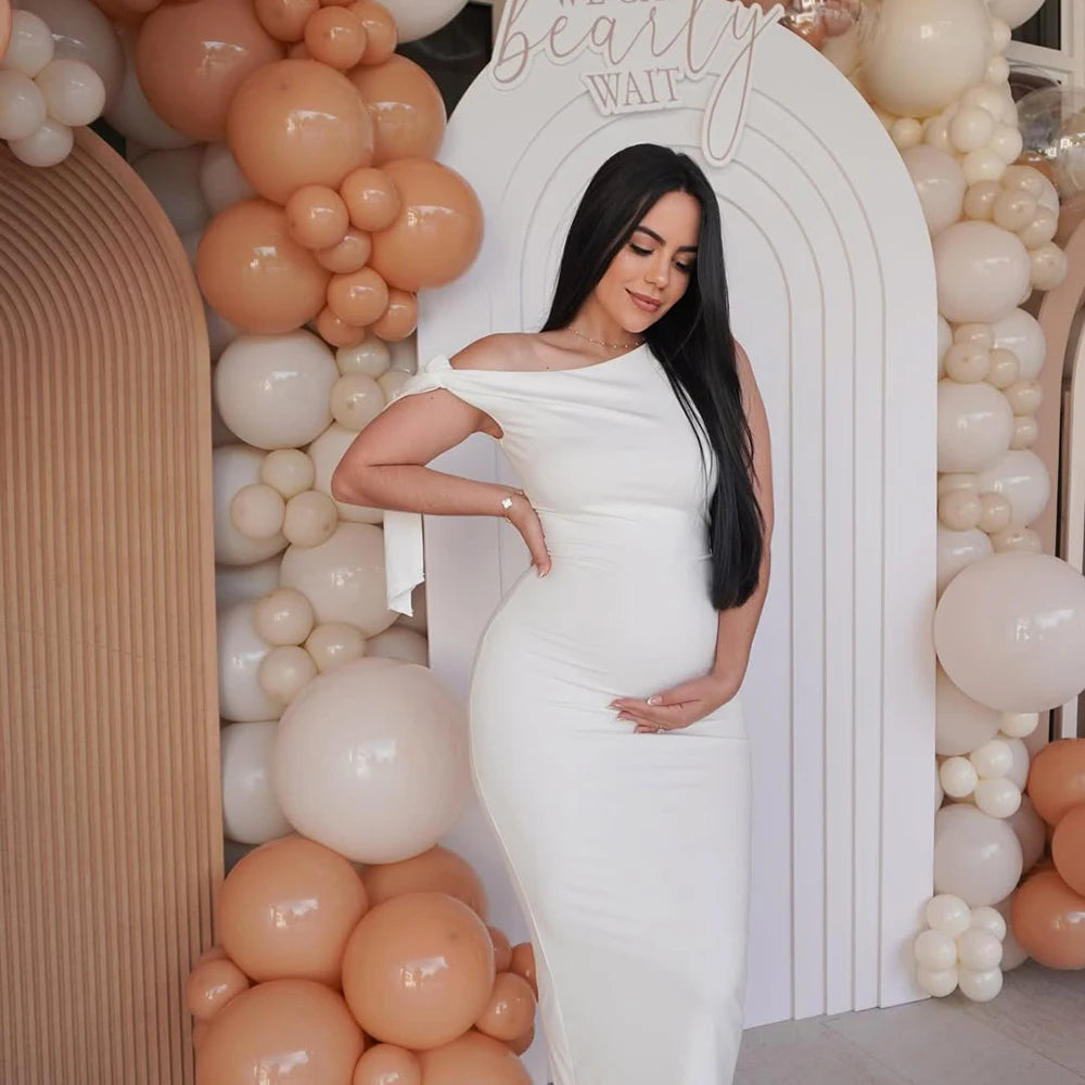 Maternity Summer Dresses Sexy Skew Collar Tie Bodycon Pregnancy Evening Gown for Baby Shower Photoshoot