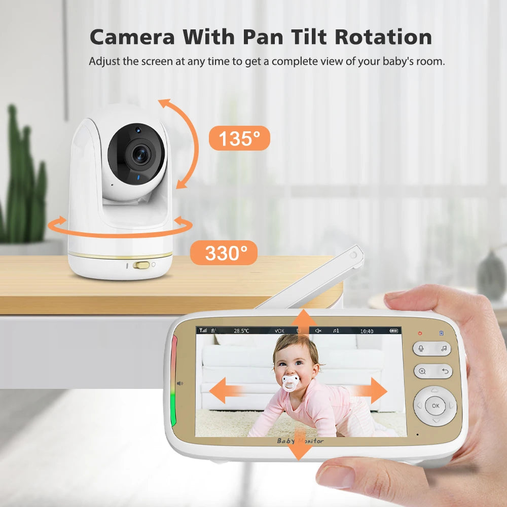 5'' Wireless Baby Monitor Camera 3X Zoom Pan Tilt Video Audio Support Feelbaby Phone APP and LCD Monitor Dual Control BabySitter
