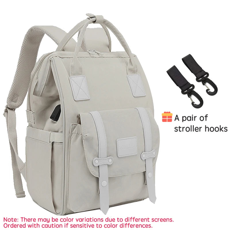 Baby Nappy Bag with 2pcs Stroller Hooks Mummy Bag Backpack Waterproof Outdoor Travel Mommy Maternity Bag for Baby Stuff