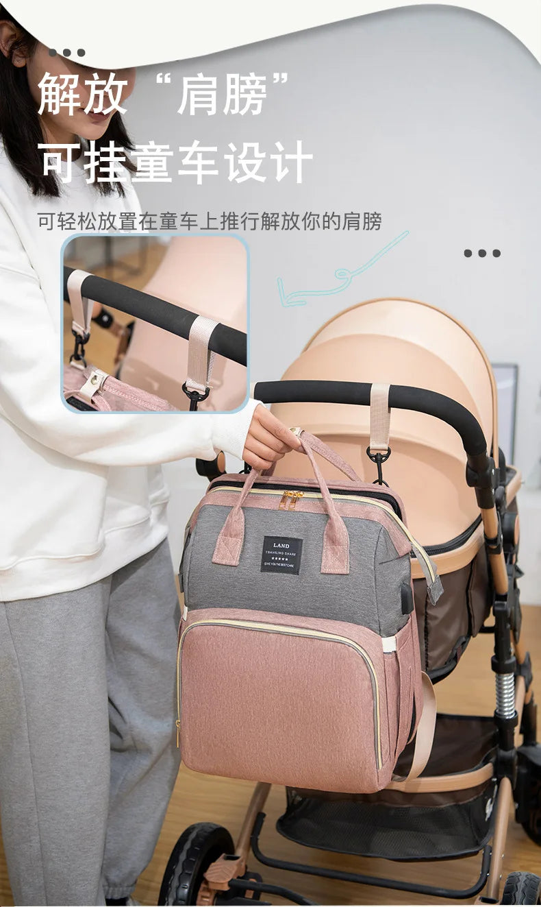 Folding Mommy Bag Portable Folding Crib Bed Large-capacity Baby Backpack Female Mommy Outting Bag Activity Diaper Bag Nappy Bags