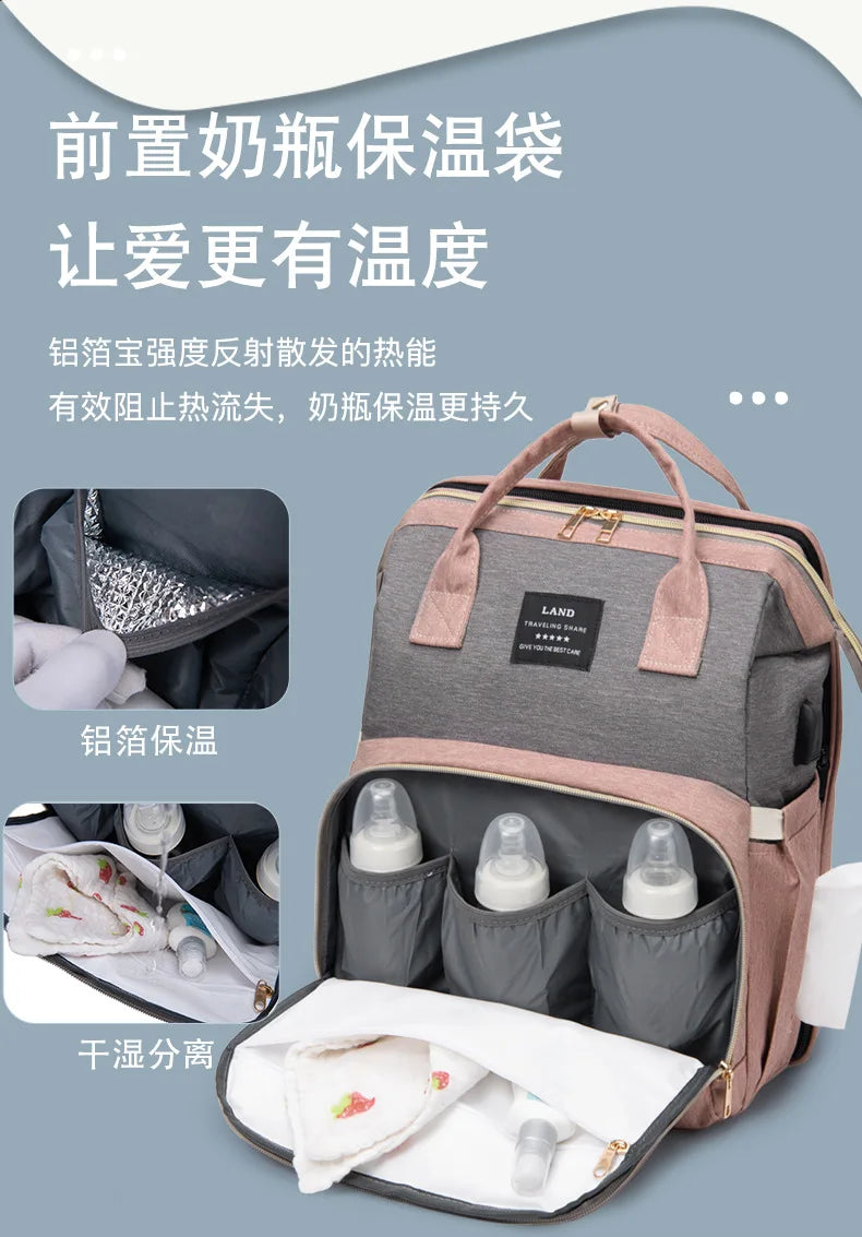 Folding Mommy Bag Portable Folding Crib Bed Large-capacity Baby Backpack Female Mommy Outting Bag Activity Diaper Bag Nappy Bags