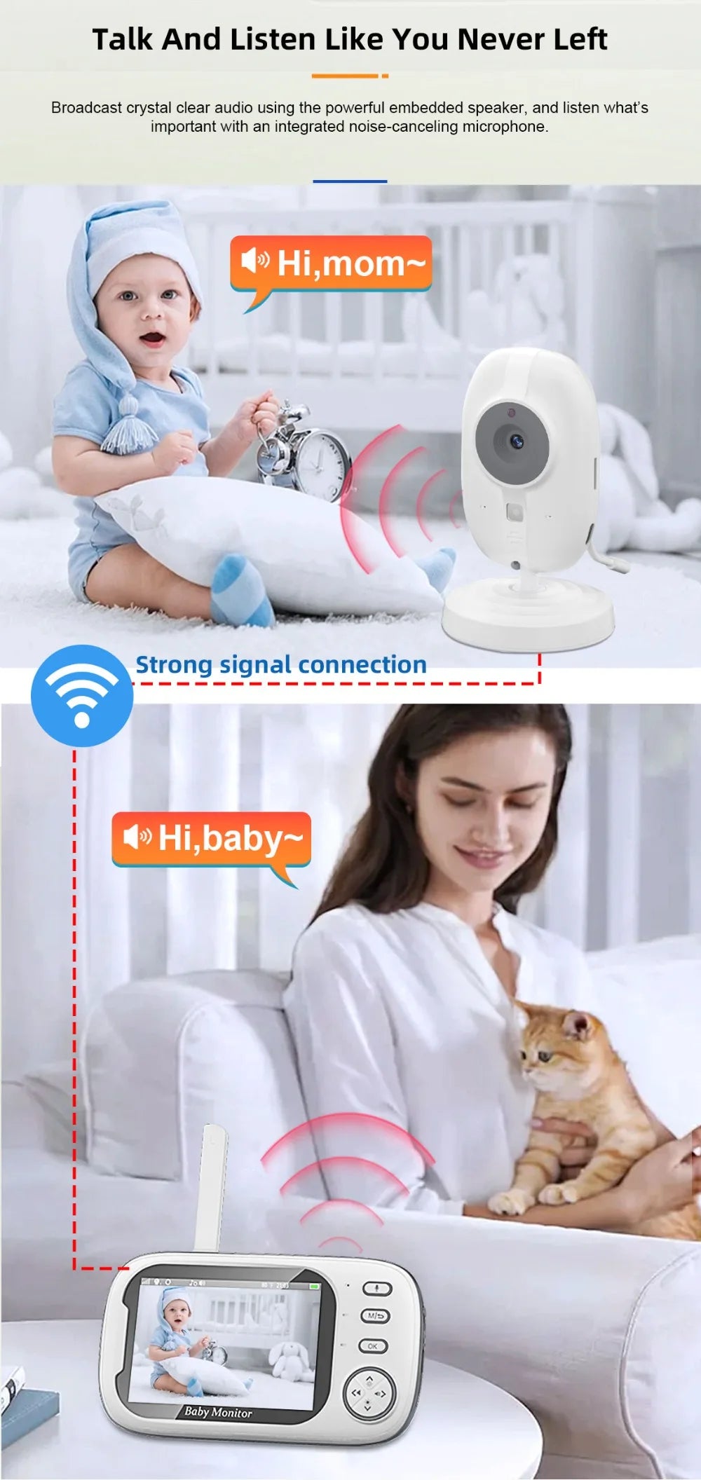 Baby Monitor With Camera  LCD Electronic Babysitter Wireless 2 Way Audio Talk Video Baby Nanny Device Upgraded Caregiver