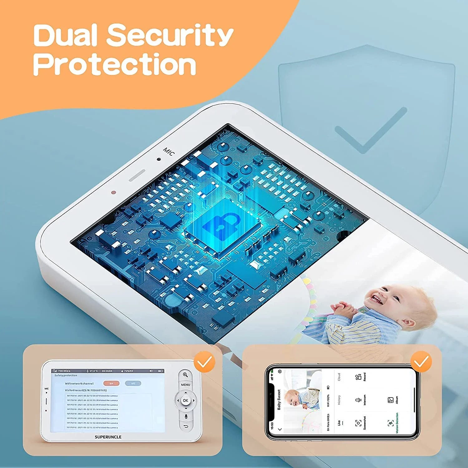 5" Baby Monitor Camera IR Night Vision 360° Rotation with Phone App Motion Monitoring Auto Tracking Bebe Nanny Built in Battery