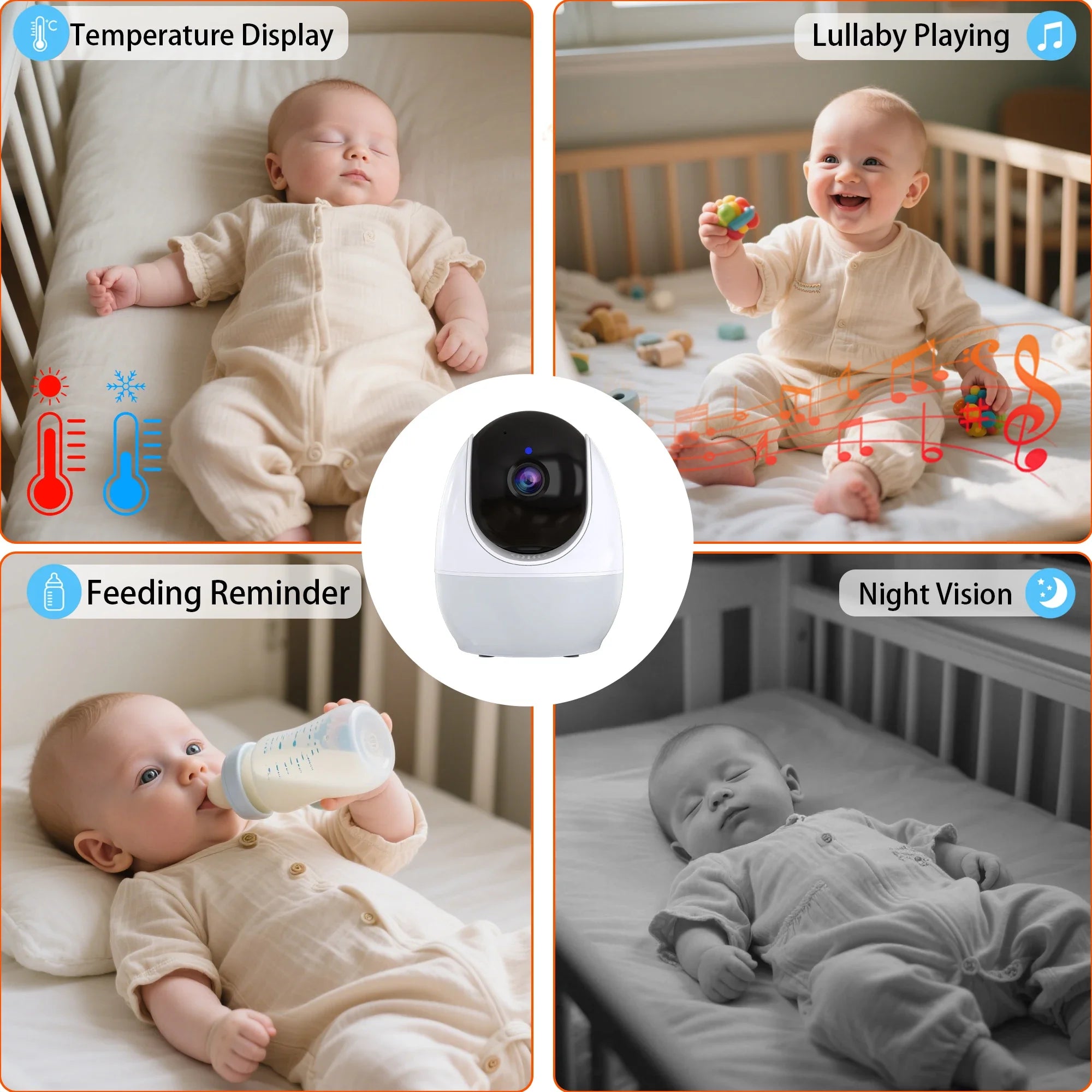 Video Baby Monitor 4.3 Inch Display Screen PTZ IP Camera with Night Light Auto Tracking APP Remote View Control Surveillance