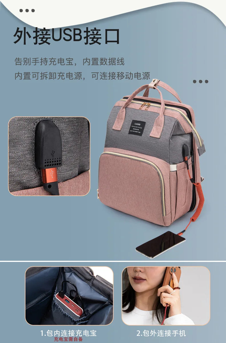 Folding Mommy Bag Portable Folding Crib Bed Large-capacity Baby Backpack Female Mommy Outting Bag Activity Diaper Bag Nappy Bags