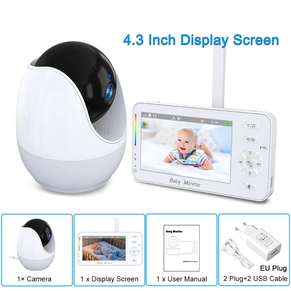Video Baby Monitor 4.3 Inch Display Screen PTZ IP Camera with Night Light Auto Tracking APP Remote View Control Surveillance