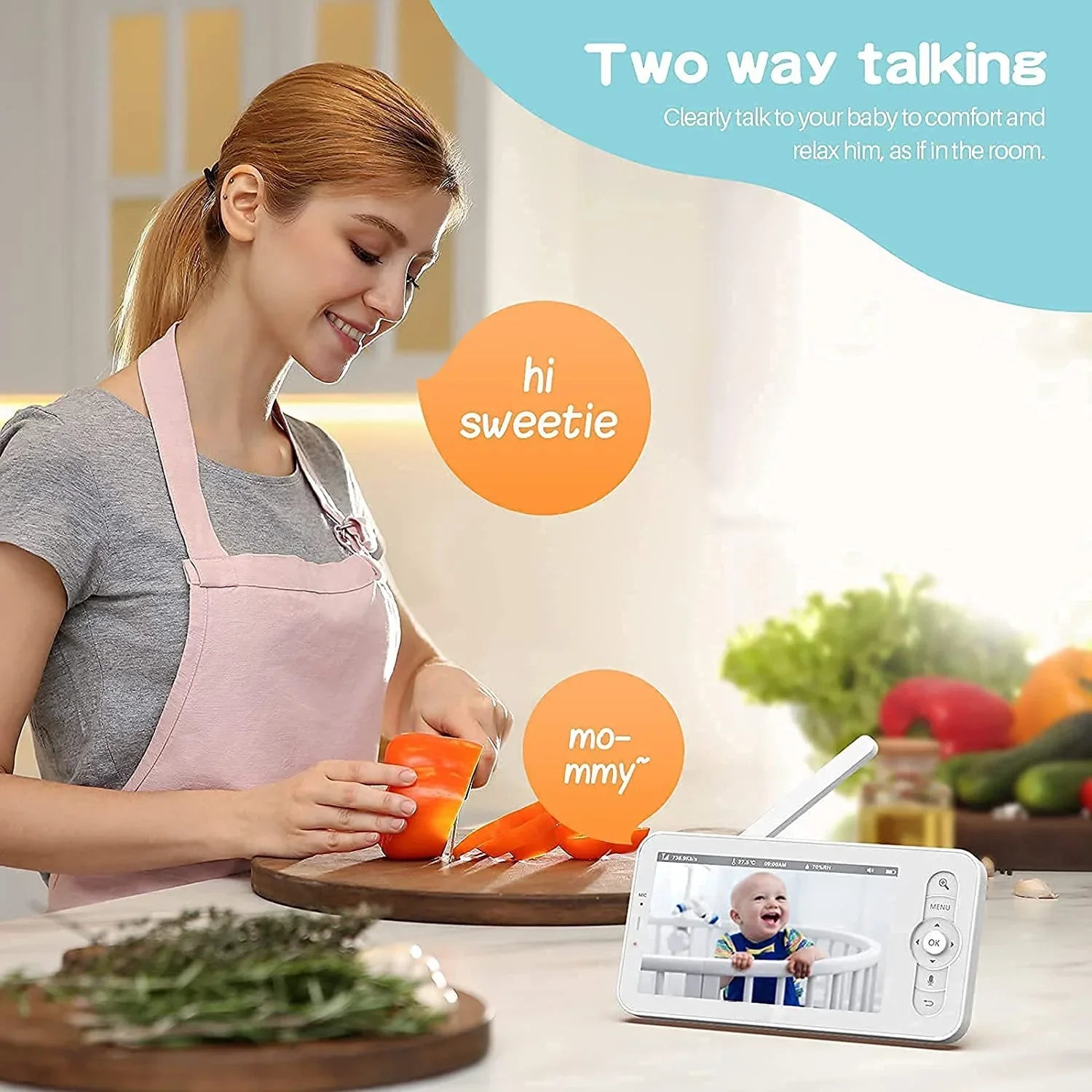 5" Baby Monitor Camera IR Night Vision 360° Rotation with Phone App Motion Monitoring Auto Tracking Bebe Nanny Built in Battery