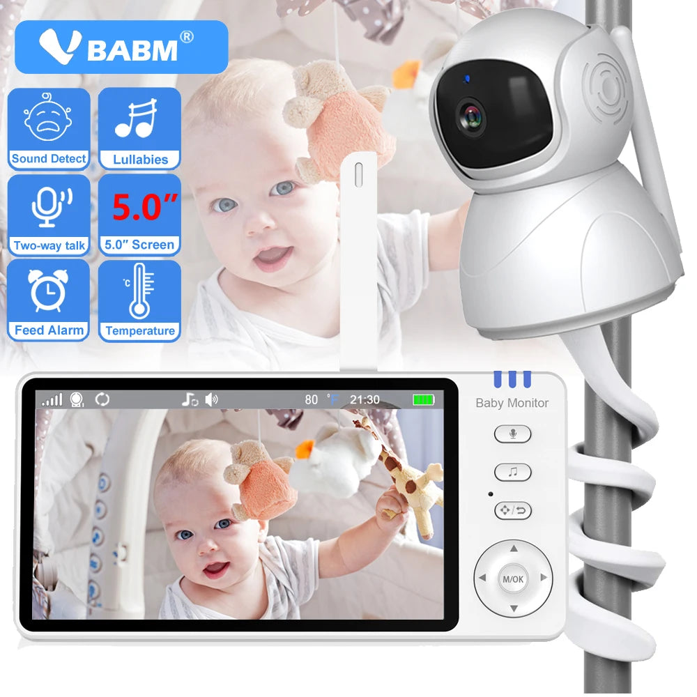 Baby Monitor 5.0inch IPS Screen With Nanny PTZ Camera 2-way Audio Lullaby Camera Babysitter Night Vision Security Bracket