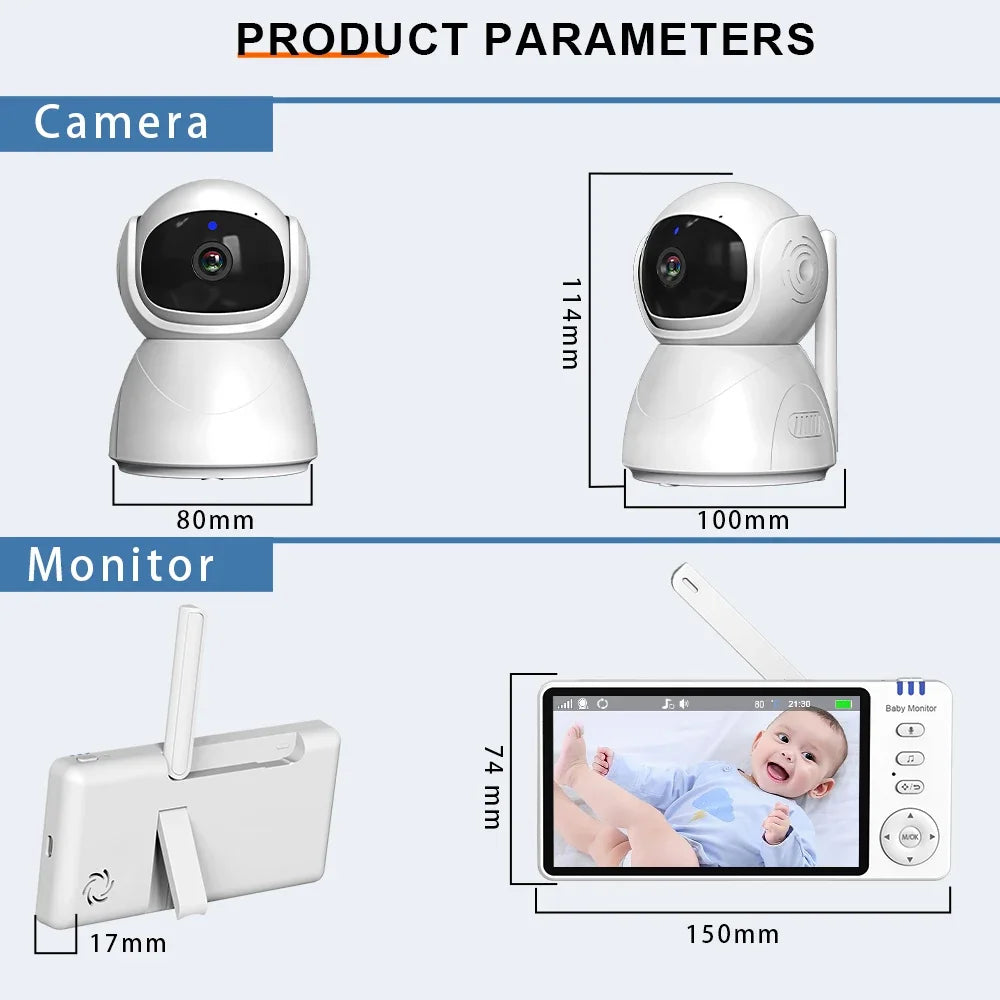 Baby Monitor 5.0inch IPS Screen With Nanny PTZ Camera 2-way Audio Lullaby Camera Babysitter Night Vision Security Bracket