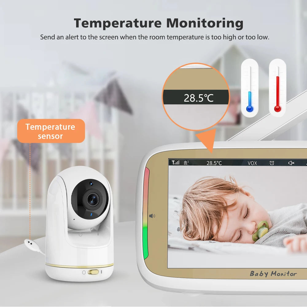 5'' Wireless Baby Monitor Camera 3X Zoom Pan Tilt Video Audio Support Feelbaby Phone APP and LCD Monitor Dual Control BabySitter