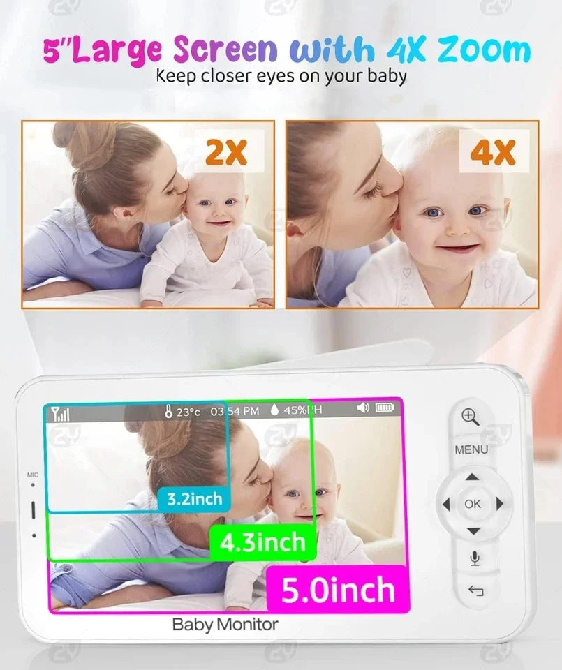 5" Baby Monitor Camera IR Night Vision 360° Rotation with Phone App Motion Monitoring Auto Tracking Bebe Nanny Built in Battery