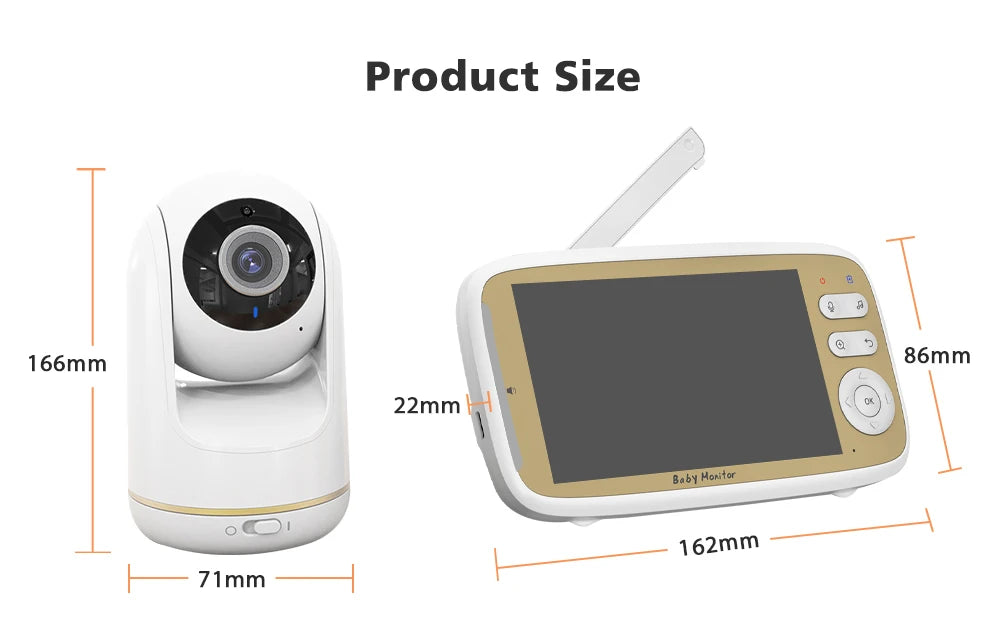 5'' Wireless Baby Monitor Camera 3X Zoom Pan Tilt Video Audio Support Feelbaby Phone APP and LCD Monitor Dual Control BabySitter