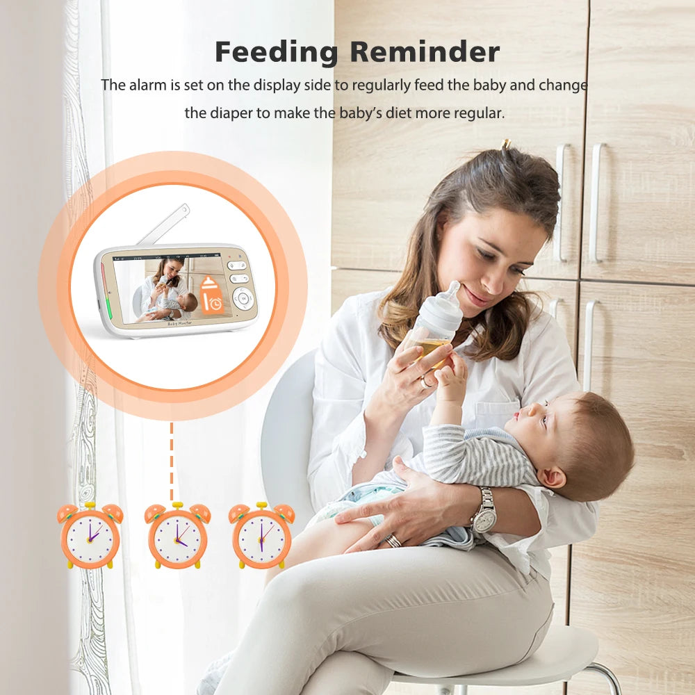 5'' Wireless Baby Monitor Camera 3X Zoom Pan Tilt Video Audio Support Feelbaby Phone APP and LCD Monitor Dual Control BabySitter