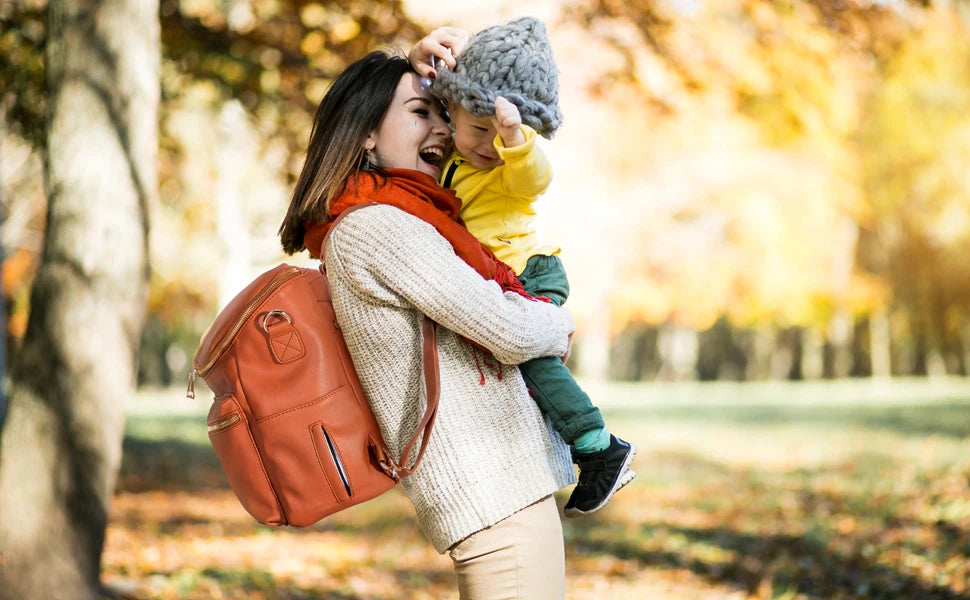 Diaper Bag Backpack Leather Backpack for Women Travel Backpack Baby Bag Large with Troller Straps Capacity for Wet Clothes