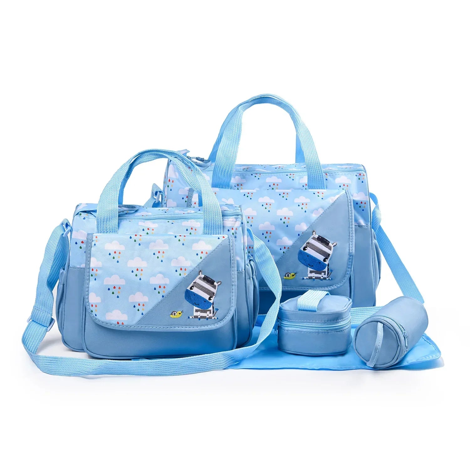 New Multifunctional Mommy Bag (5-Piece Set) - Cute Animal Printed Large Capacity Maternity Baby Diaper Bag Suitable for Travel