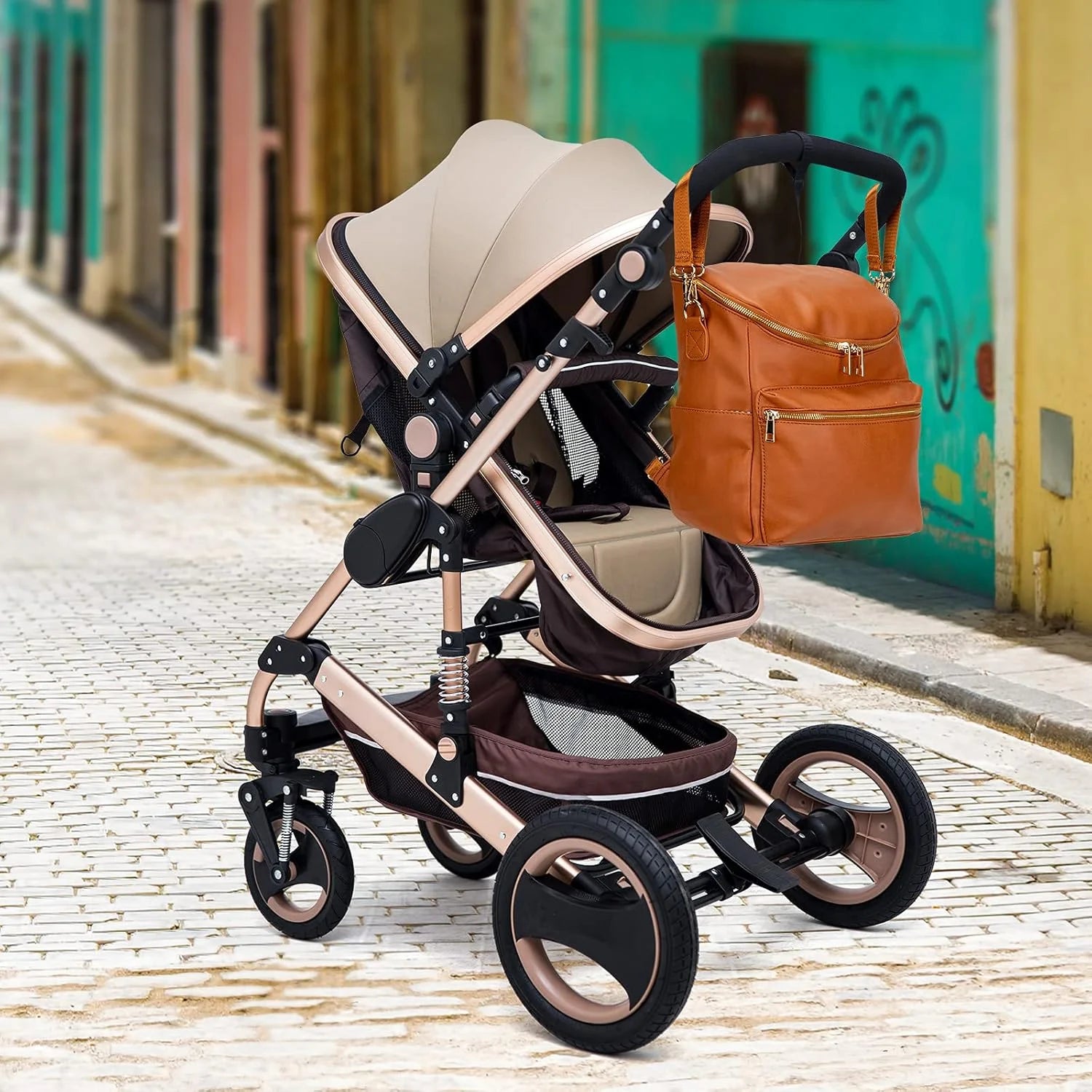 Diaper Bag Backpack Leather Backpack for Women Travel Backpack Baby Bag Large with Troller Straps Capacity for Wet Clothes