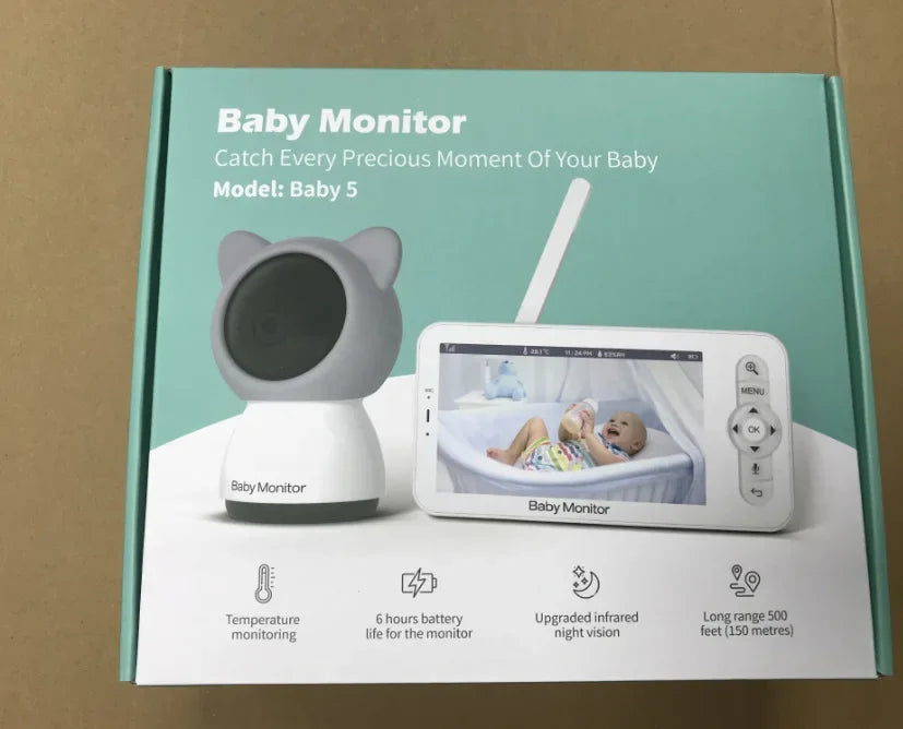 5" Baby Monitor Camera IR Night Vision 360° Rotation with Phone App Motion Monitoring Auto Tracking Bebe Nanny Built in Battery