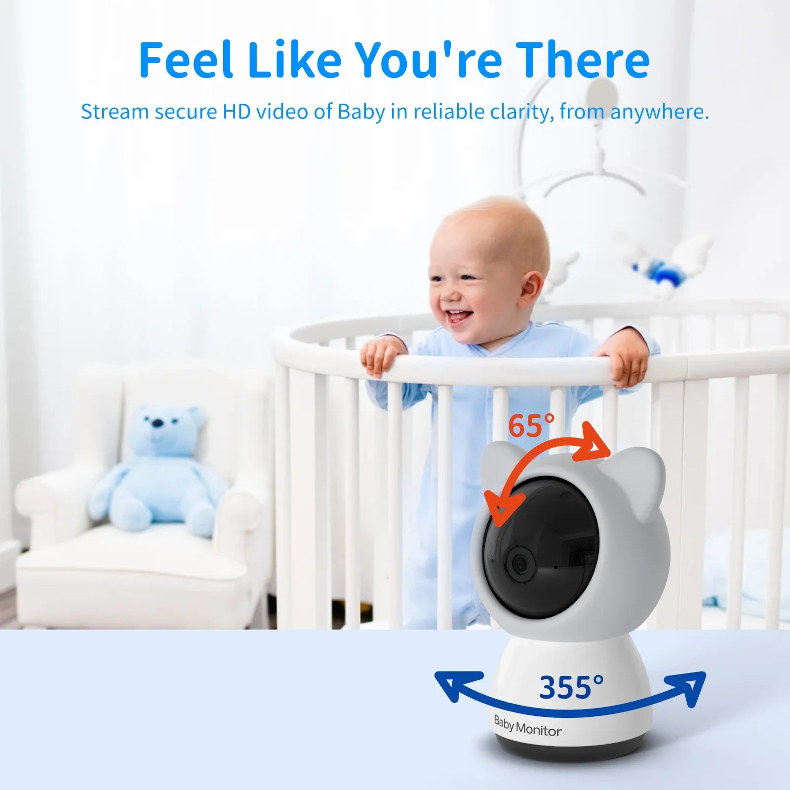 5" Baby Monitor Camera IR Night Vision 360° Rotation with Phone App Motion Monitoring Auto Tracking Bebe Nanny Built in Battery