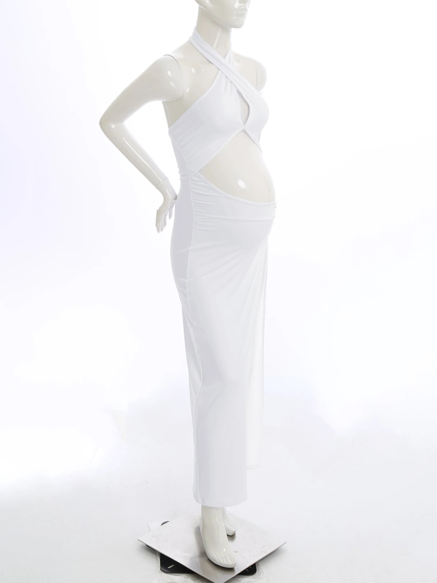 Maternity Photography Dress Halter Sleeveless Cutout Slit Floor-length Pregnant Dresses for Baby Shower Birthday Wedding Party