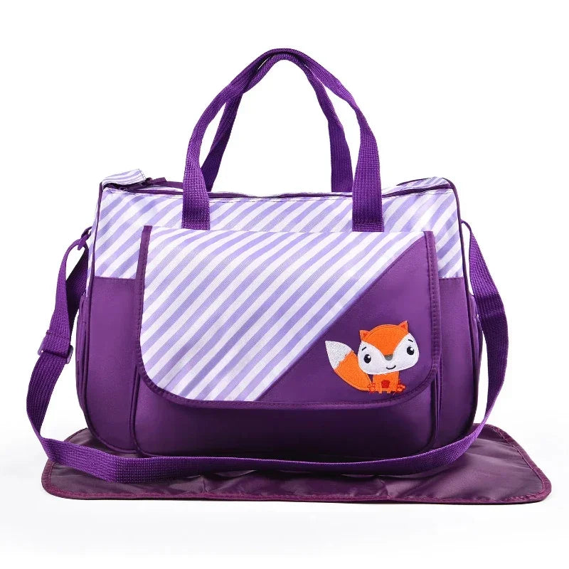 New Multifunctional Mommy Bag (5-Piece Set) - Cute Animal Printed Large Capacity Maternity Baby Diaper Bag Suitable for Travel