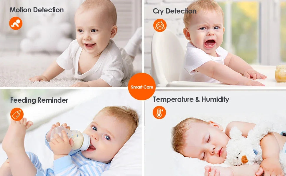5" Baby Monitor Camera IR Night Vision 360° Rotation with Phone App Motion Monitoring Auto Tracking Bebe Nanny Built in Battery