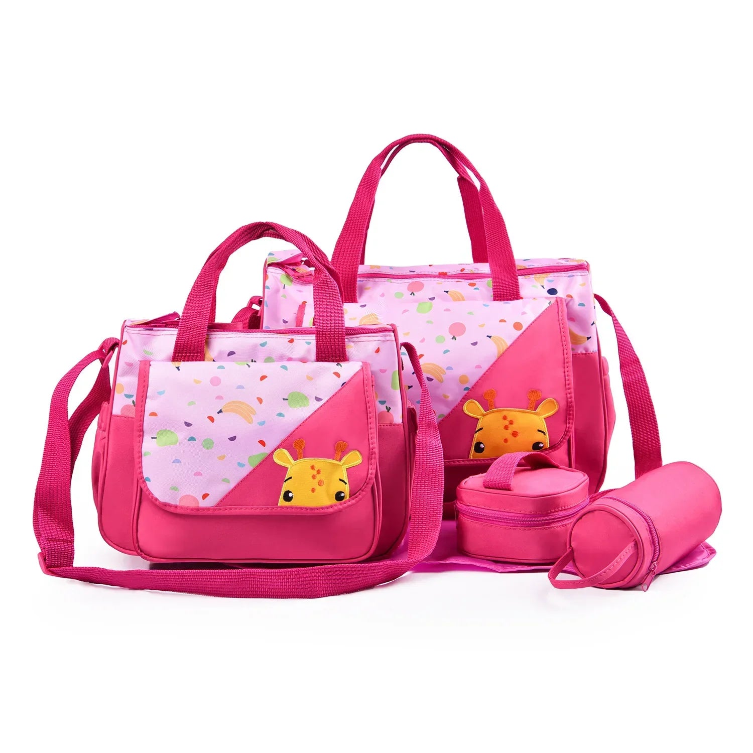 New Multifunctional Mommy Bag (5-Piece Set) - Cute Animal Printed Large Capacity Maternity Baby Diaper Bag Suitable for Travel