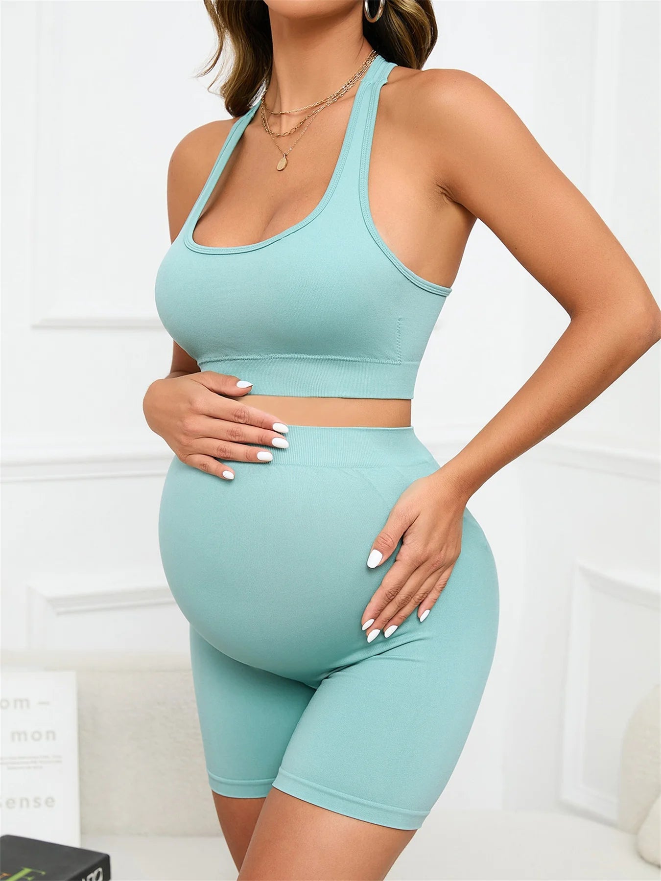Women's Maternity 2 Piece Outfit Set Bra Shorts for Pregnancy Yoga workout Lounge Wear Sets