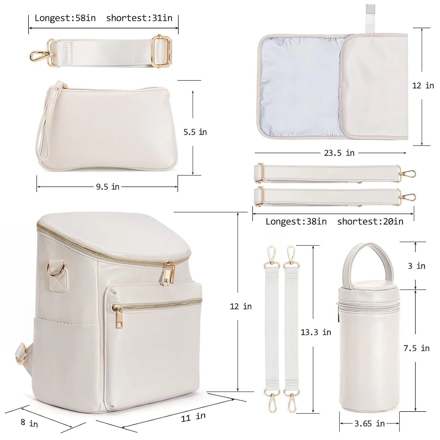 Diaper Bag Backpack Leather Backpack for Women Travel Backpack Baby Bag Large with Troller Straps Capacity for Wet Clothes