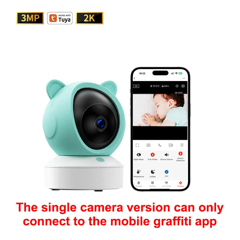 Baby monitor can be connected to mobile phone 5 "Tuya smart WiFi remote video surveillance intercom sound detection camera 1080P