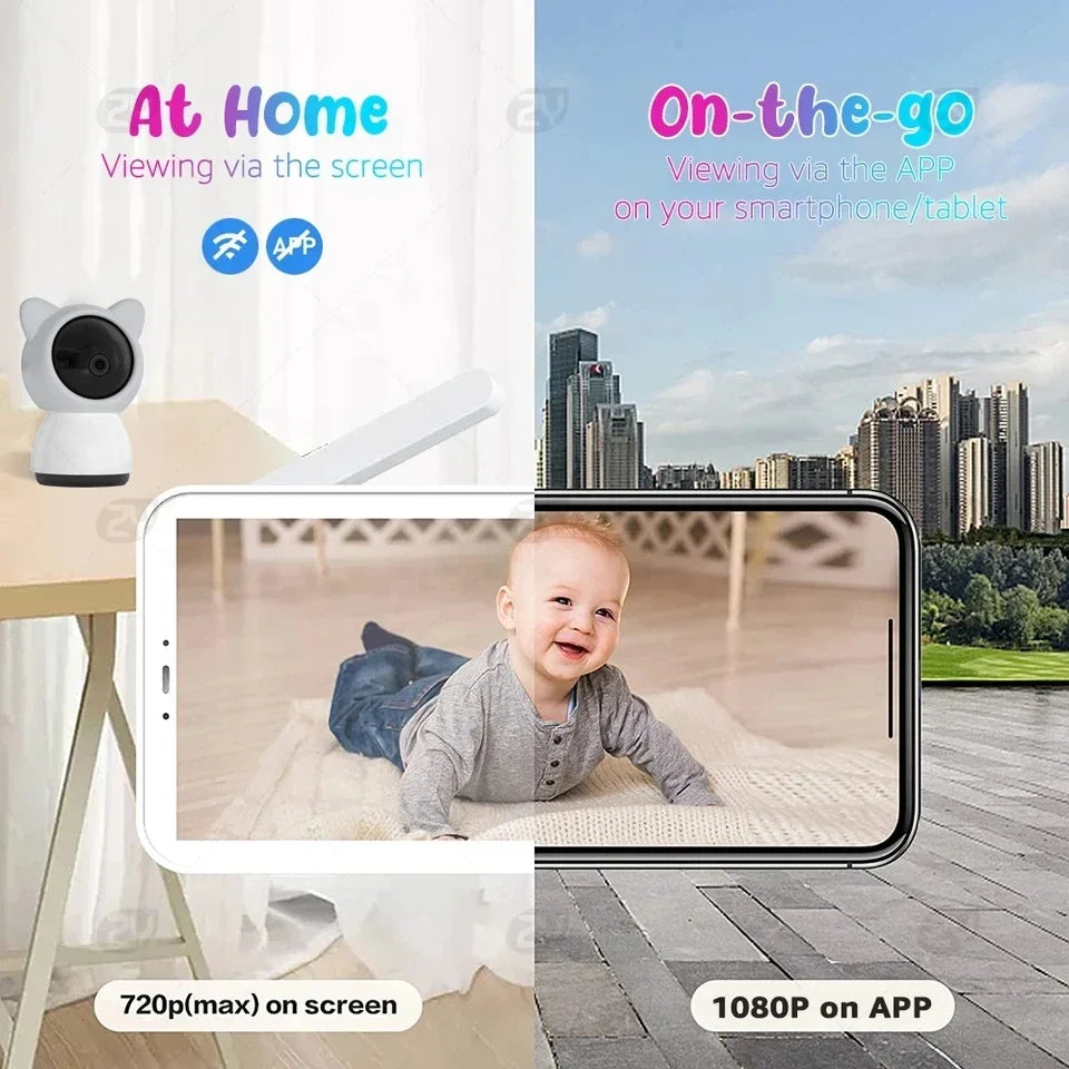5" Baby Monitor Camera IR Night Vision 360° Rotation with Phone App Motion Monitoring Auto Tracking Bebe Nanny Built in Battery