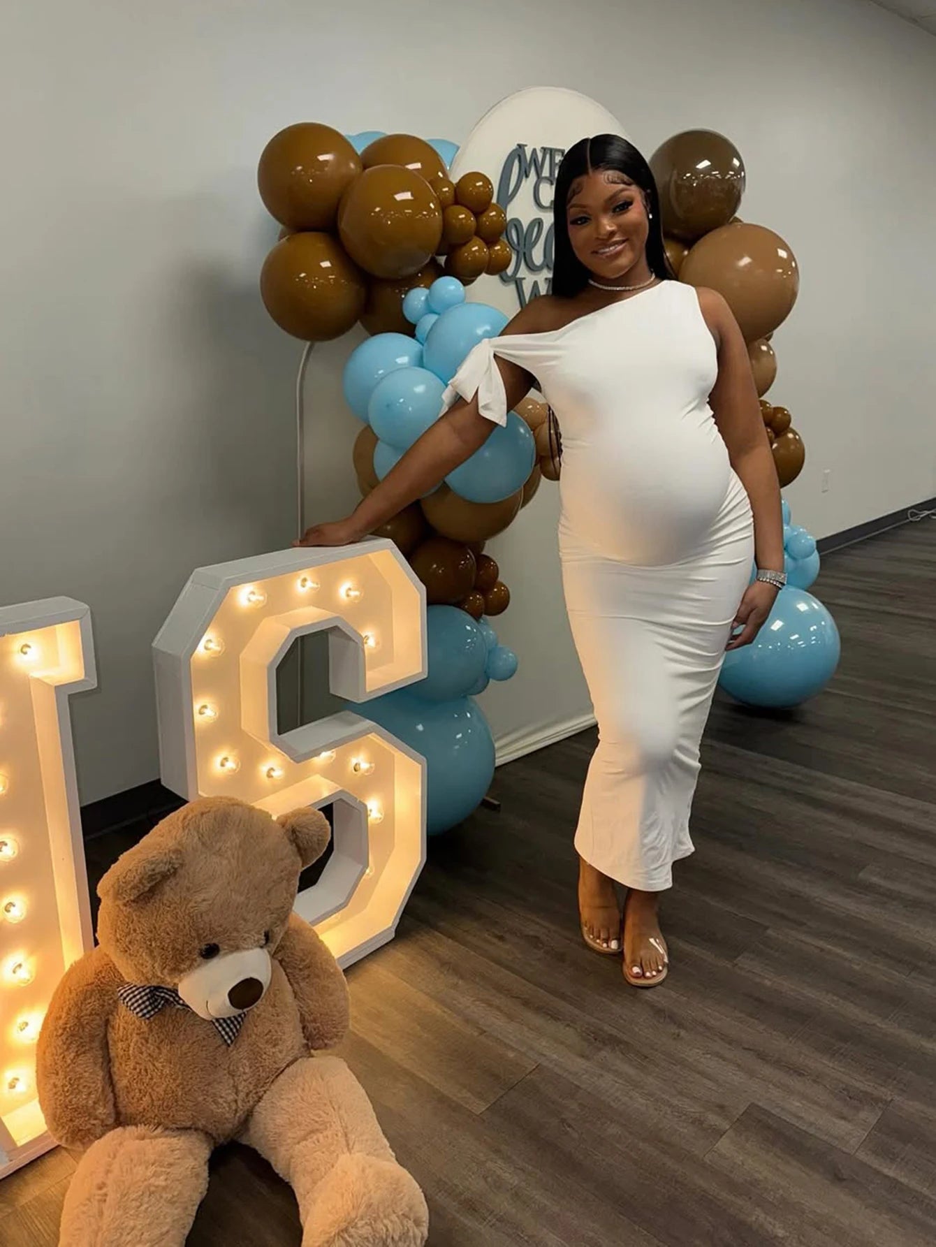 Maternity Summer Dresses Sexy Skew Collar Tie Bodycon Pregnancy Evening Gown for Baby Shower Photoshoot