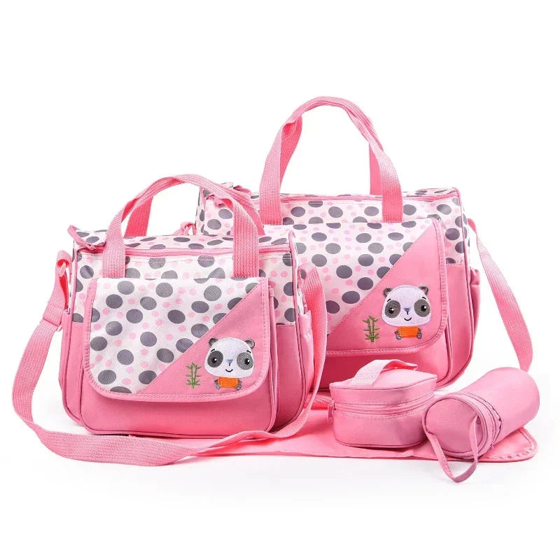 New Multifunctional Mommy Bag (5-Piece Set) - Cute Animal Printed Large Capacity Maternity Baby Diaper Bag Suitable for Travel