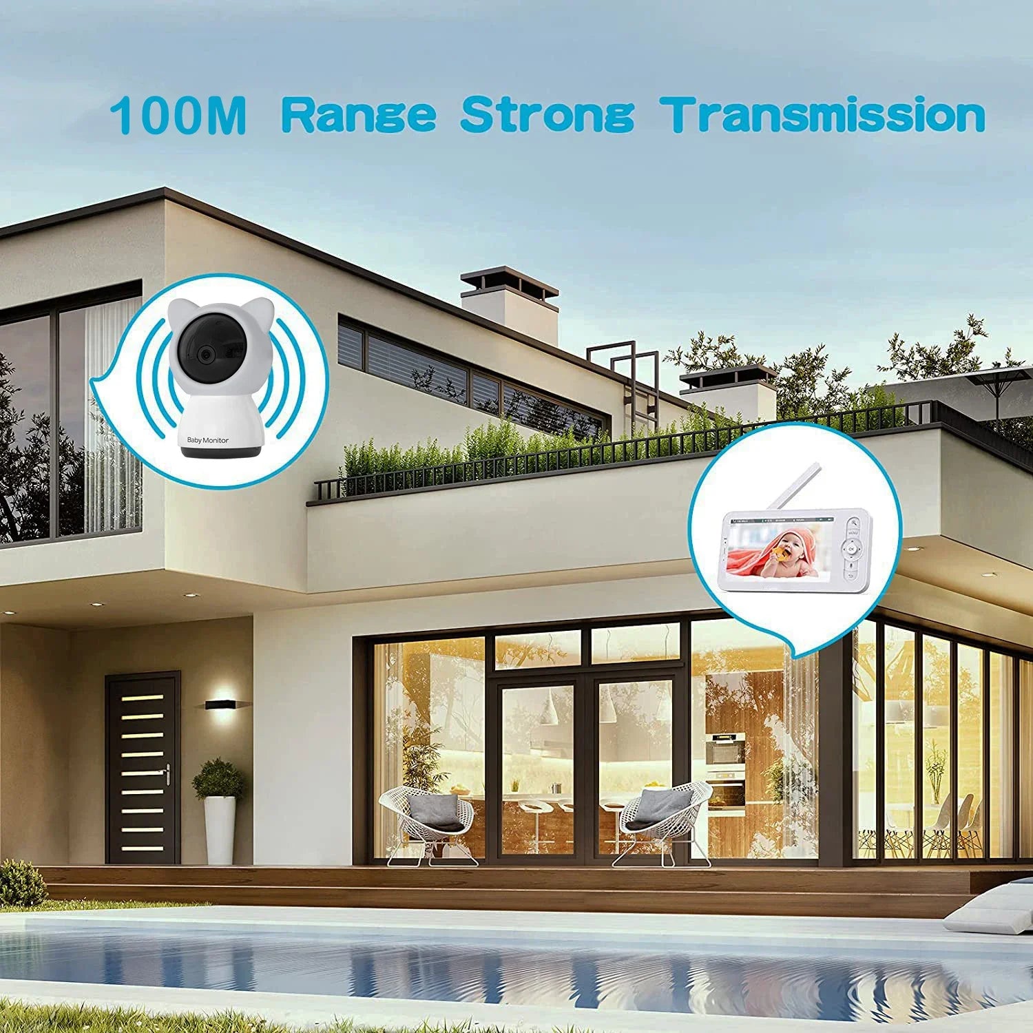 5" Baby Monitor Camera IR Night Vision 360° Rotation with Phone App Motion Monitoring Auto Tracking Bebe Nanny Built in Battery