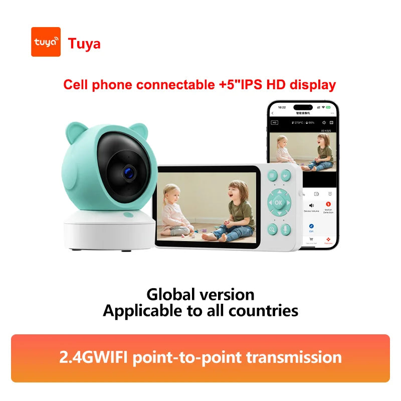 Baby monitor can be connected to mobile phone 5 "Tuya smart WiFi remote video surveillance intercom sound detection camera 1080P