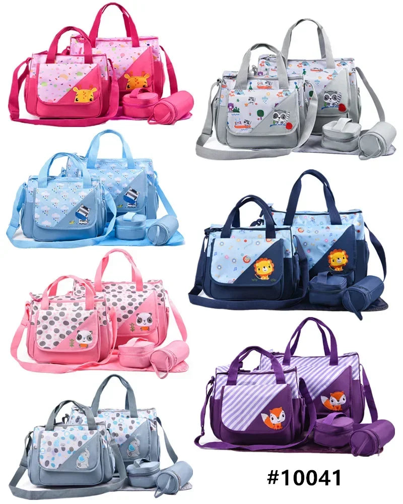 New Multifunctional Mommy Bag (5-Piece Set) - Cute Animal Printed Large Capacity Maternity Baby Diaper Bag Suitable for Travel