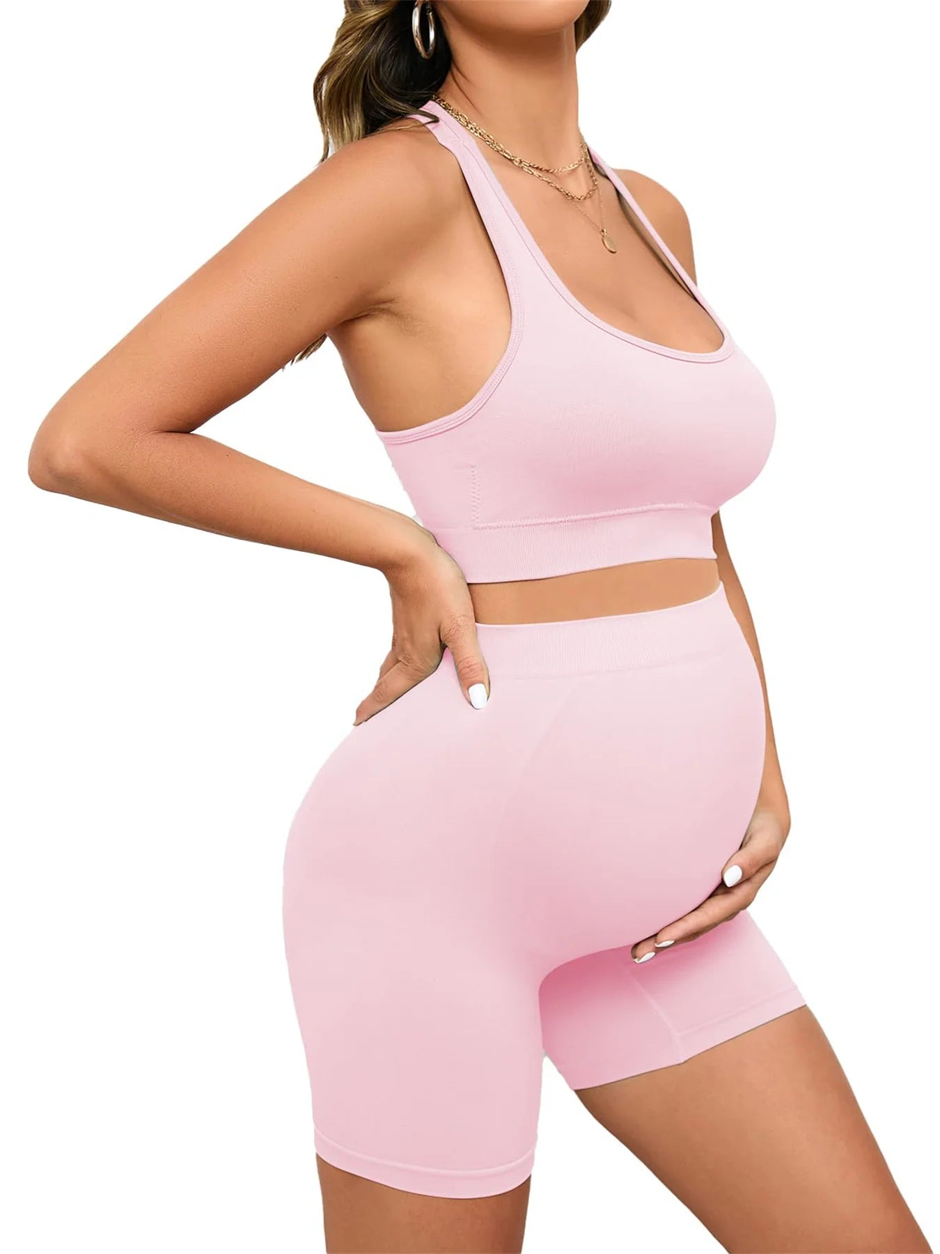 Women's Maternity 2 Piece Outfit Set Bra Shorts for Pregnancy Yoga workout Lounge Wear Sets