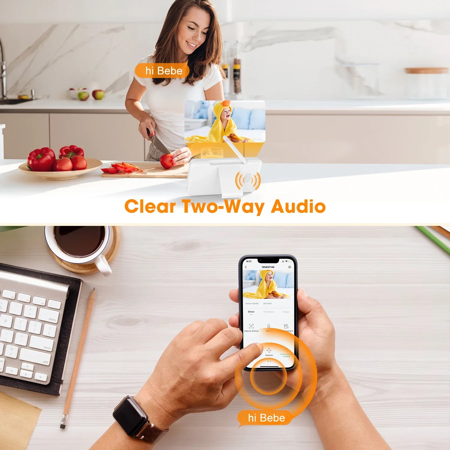 5" Baby Monitor Camera IR Night Vision 360° Rotation with Phone App Motion Monitoring Auto Tracking Bebe Nanny Built in Battery