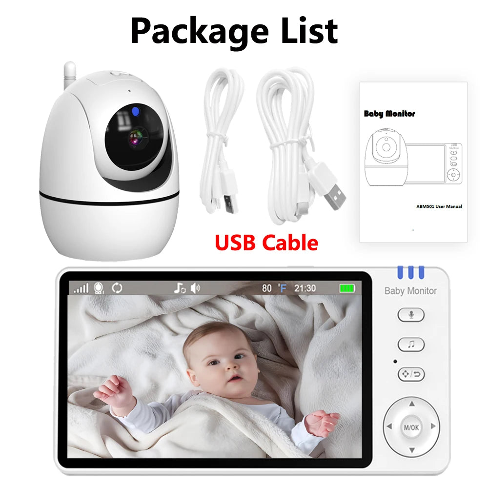 5 Inch Video Baby Monitor With 4X Zoom Babyphone Camera Bebe Nanny Monitors Mother Kid Two Way Audio Night Vision Babysitter