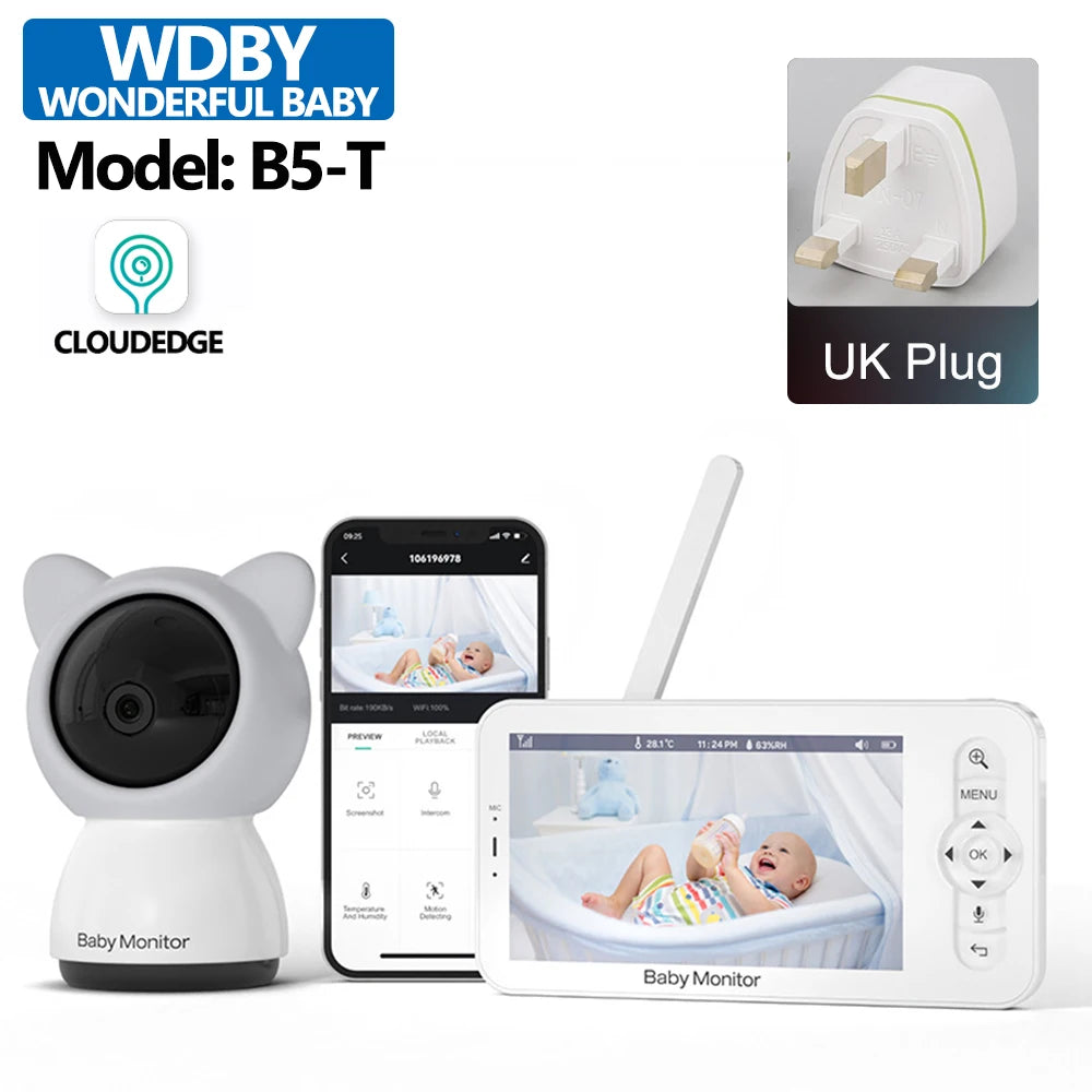 5" Baby Monitor Camera IR Night Vision 360° Rotation with Phone App Motion Monitoring Auto Tracking Bebe Nanny Built in Battery