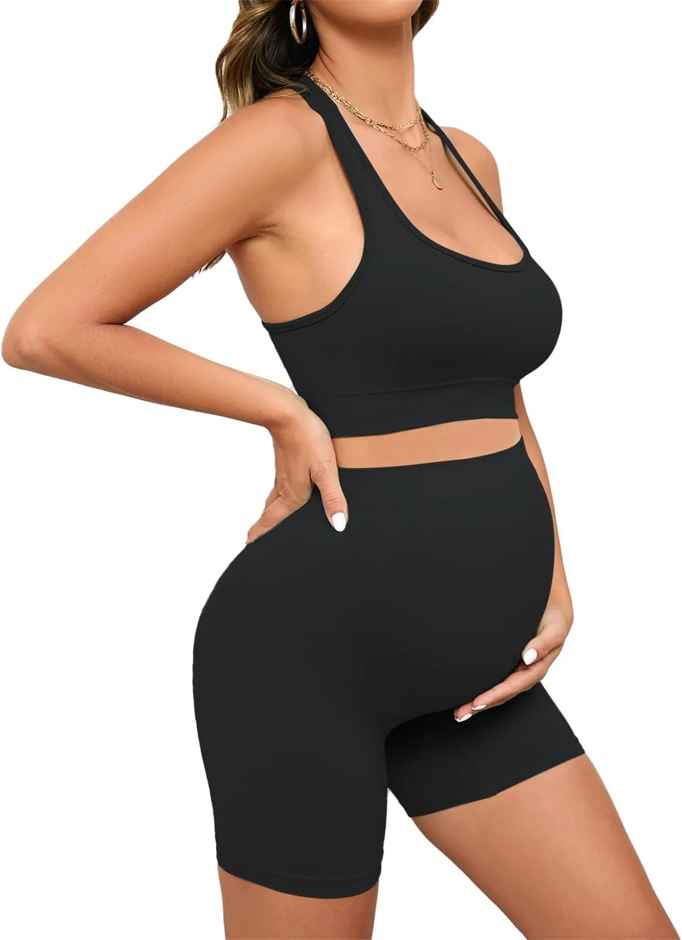 Women's Maternity 2 Piece Outfit Set Bra Shorts for Pregnancy Yoga workout Lounge Wear Sets