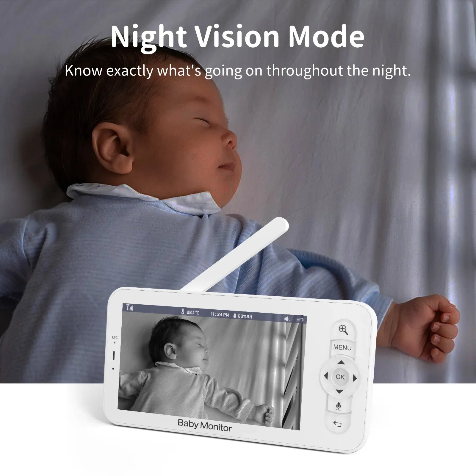 5" Baby Monitor Camera IR Night Vision 360° Rotation with Phone App Motion Monitoring Auto Tracking Bebe Nanny Built in Battery
