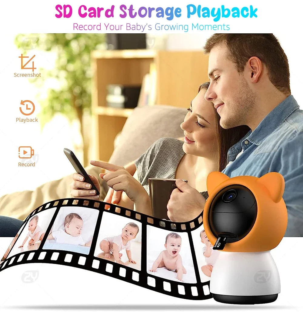 5" Baby Monitor Camera IR Night Vision 360° Rotation with Phone App Motion Monitoring Auto Tracking Bebe Nanny Built in Battery