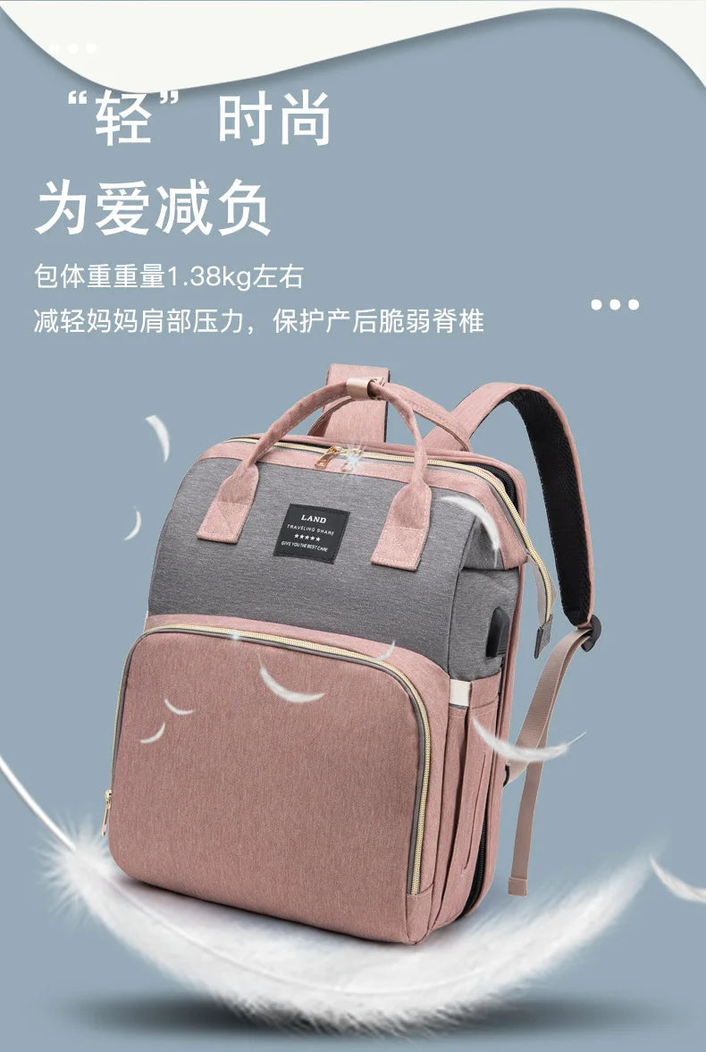 Folding Mommy Bag Portable Folding Crib Bed Large-capacity Baby Backpack Female Mommy Outting Bag Activity Diaper Bag Nappy Bags